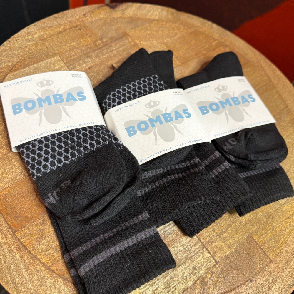Bombas 3 Pack Black Crew Socks NEW Adult Small
